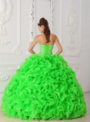 Spring Green Strapless Ball Gown Organza Beading 2014 Quinceanera Dresses with Ruffles