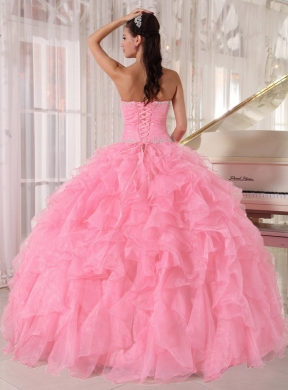 Baby Pink Ball Gown Strapless Organza Beading Classic Quinceanera Dresses