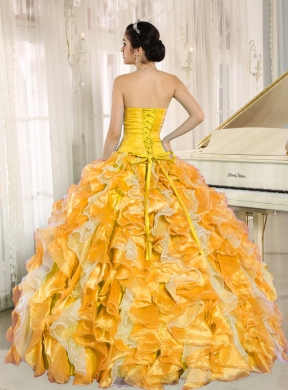 Cheap Yellow Quinceanera Dress with Beading and Ruffles