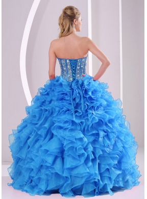 Ruffles and Beading Sweetheart Cheap Quinceanera Dresses in Teal