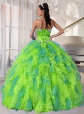 Sweetehart Organza Classic Quinceanera Dresseswith Appliques and Ruffles