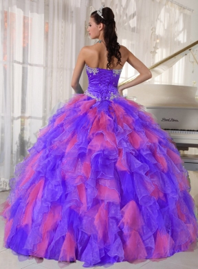 Sweetheart Organza Appliques Decorate Classic Quinceanera Dresses in Multi-color