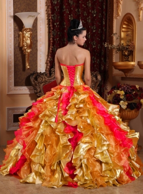 Ball Gown Strapless Floor-length Organza Embroidery Gold Quinceanera Dress