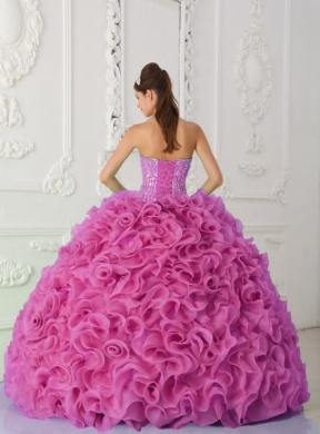 Ball Gown Strapless Organza Beaded Hot Pink Elegant Quinceanera Dresses