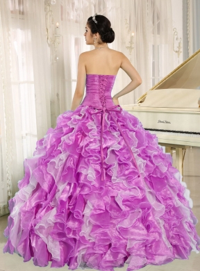 Beaded and Ruffles Lilac and White Quinceanera Dress for Custom Made