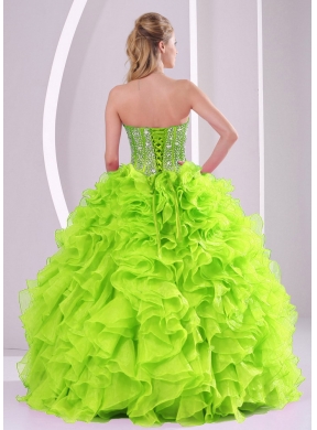 Best Seller Spring Green Sweetheart Ruffles and Beading 2014 Quinceanera Dresses