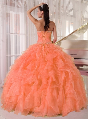 Lovely Orange Ball Gown Strapless Organza Elegant Quinceanera Dresses with Beading and Ruffles