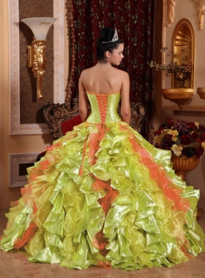 Spring Green Ball Gown Strapless Floor-length Organza Embroidery Elegant Quinceanera Dresses