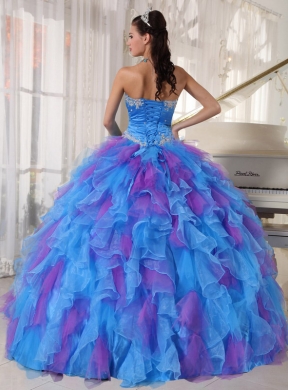 Sweetheart Appliques and Ruffles Organza Quinceanera Dress