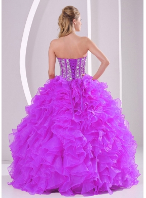 2013 Winter Sweetheart Ruffles and Beading Long Unique Quinceanera Dresses in Fuchsia