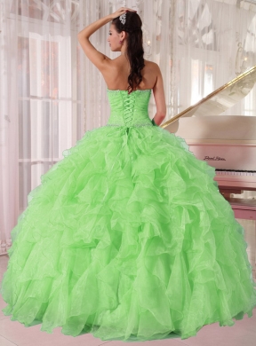 2014 New Spring Green Strapless Ruffles and Beading Rainbow Quinceanera Dresses for Girl