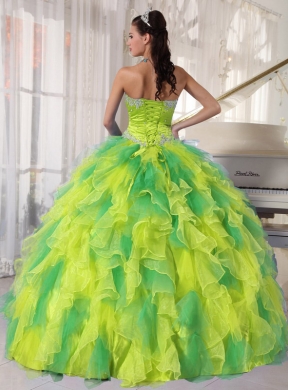 Appliques and Ruffles Floor-length Rainbow Quinceanera Dresses for 2014 Spring