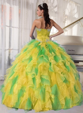 Ball Gown Appliques and Ruffles Organza Long Pretty Quinceanera Dresses