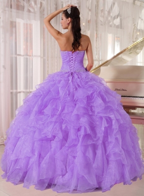 Ball Gown Strapless Lavender Organza Beading Pretty Quinceanera Dresses for Party