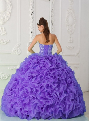 Ball Gown Strapless Organza Purple Pretty Quinceanera Dresses with Beading and Ruffles