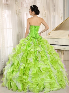 Beaded and Ruffles Custom Made For Yellow Green Pretty Quinceanera Dresses