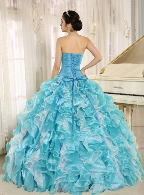 Beaded Ruffles Custom Made For 2013 Aqua Blue Unique Quinceanera Dresses