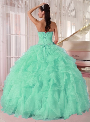 Discount Aqua Blue Ball Gown Strapless Ruching Organza Beading Rainbow Quinceanera Dresses