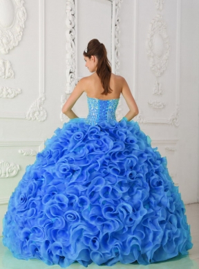 Organza Ball Gown Beaded Royal Blue Unique Quinceanera Dresses with Strapless