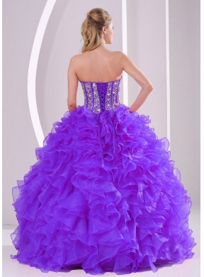 Purple Ball Gown Sweetheart Ruffles and Beading Lace Up Rainbow Quinceanera Dresses