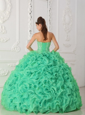 Turquoise Strapless Organza Rainbow Quinceanera Dresses with Beading