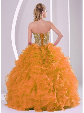 Orange Sweetheart Beautiful Designer Quinceanera Dresses with Ruffles and Beading