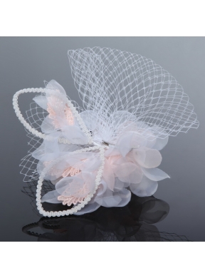 2014 Romantic Feather Pearl Tulle White Fascinators