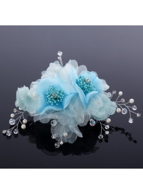 Beautiful Rhinestone Pearl Chiffon Hair Flowers