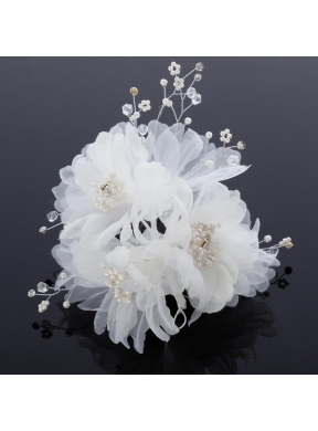 Beautiful Rhinestone Pearl Chiffon Hair Flowers