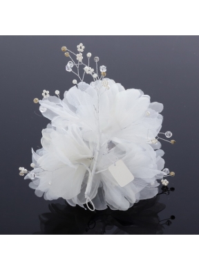 Beautiful Rhinestone Pearl Chiffon Hair Flowers