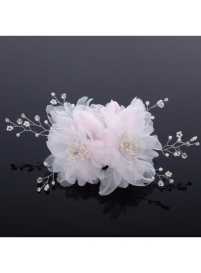 Beautiful Rhinestone Pearl Chiffon Hair Flowers