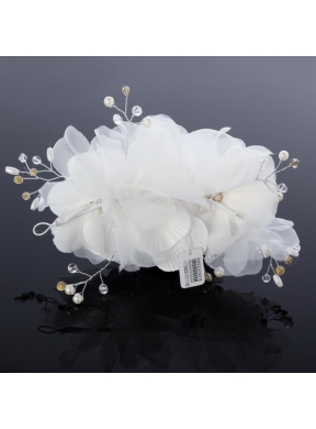 Beautiful Rhinestone Pearl Chiffon White Hair Flowers