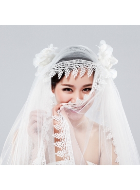 Cheap One-Tier Lace Edge Drop Veil Wedding Veils