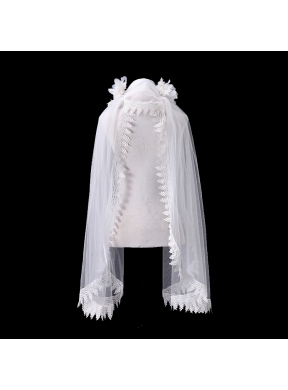 Cheap One-Tier Lace Edge Drop Veil Wedding Veils