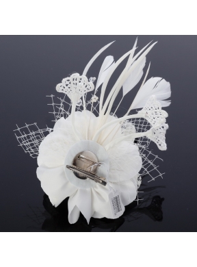 Cheap White Feather and Tulle Fascinators with Pearl