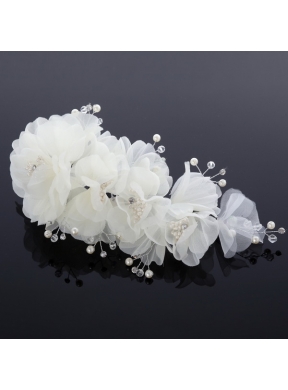 Cute Tulle Wedding Hair Flower with Imitation Pearls