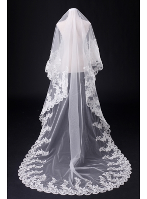 Discount Two-Tier Classic Wedding Veils with Lace Edge