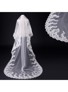 Discount Two-Tier Classic Wedding Veils with Lace Edge