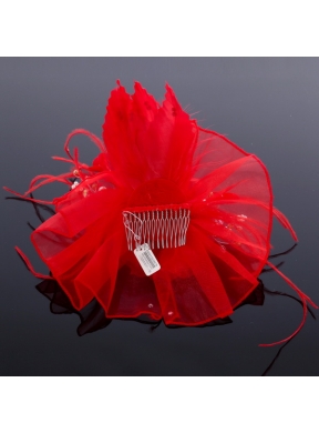 Elegant Feather Red Imitation Pearls Fascinators for Wedding