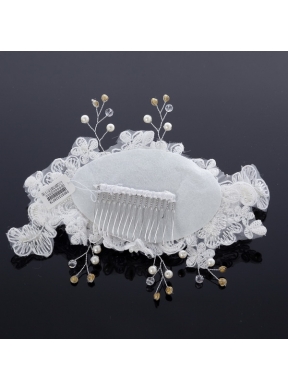 Elegant Imitation Pearls Lace Hair Ornament for Wedding