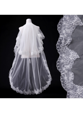 Elegant One-Tier Lace Edge Elbow Veils for Wedding Party