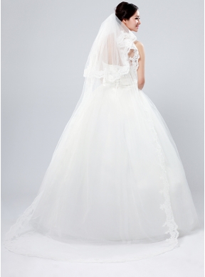 Elegant One-Tier Oval Elbow Veils with Lace Edge