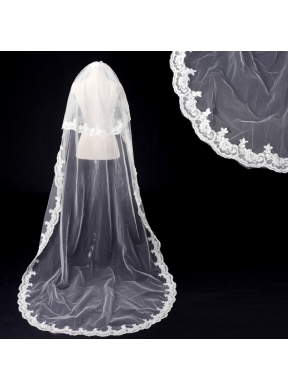 Elegant One-Tier Oval Elbow Veils with Lace Edge