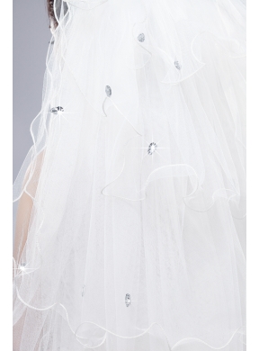 Elegant White Angle Cut Multi-Tier Finished Edge Bridal Veils