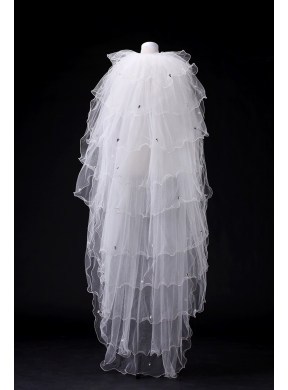 Elegant White Angle Cut Multi-Tier Finished Edge Bridal Veils