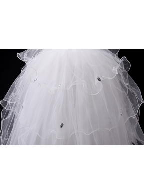 Elegant White Angle Cut Multi-Tier Finished Edge Bridal Veils