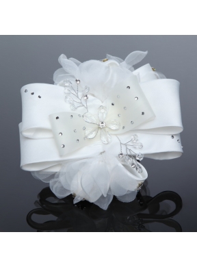 Exculsive White Lilac Satin Hair Flower with Beading