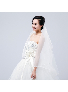 Fairy Two-Tier with Lace Angle Cut Edg Wedding Veils