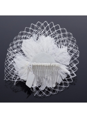 Feather and Tulle Imitation Pearls Feather Flower Hairpin for Outdoor