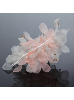 Imitation Pearls Organza Fascinators Pink Hair Flower